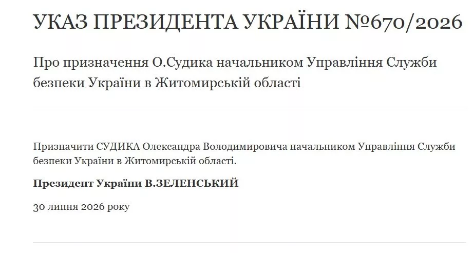 Олександр Судик офіційно очолив Управління СБУ в Житомирській області: що про нього відомо