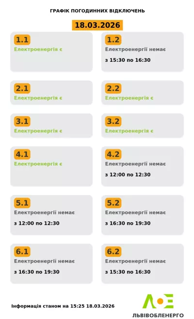 Львів'яни знову дізнаються про графік відключень світла на сьогодні та завтра