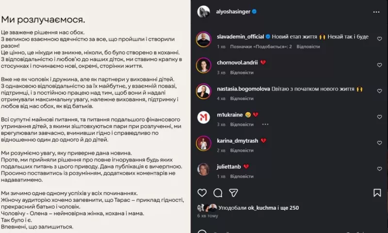"Тарас та Олена Тополі після 12 років шлюбу оголосили про розлучення"