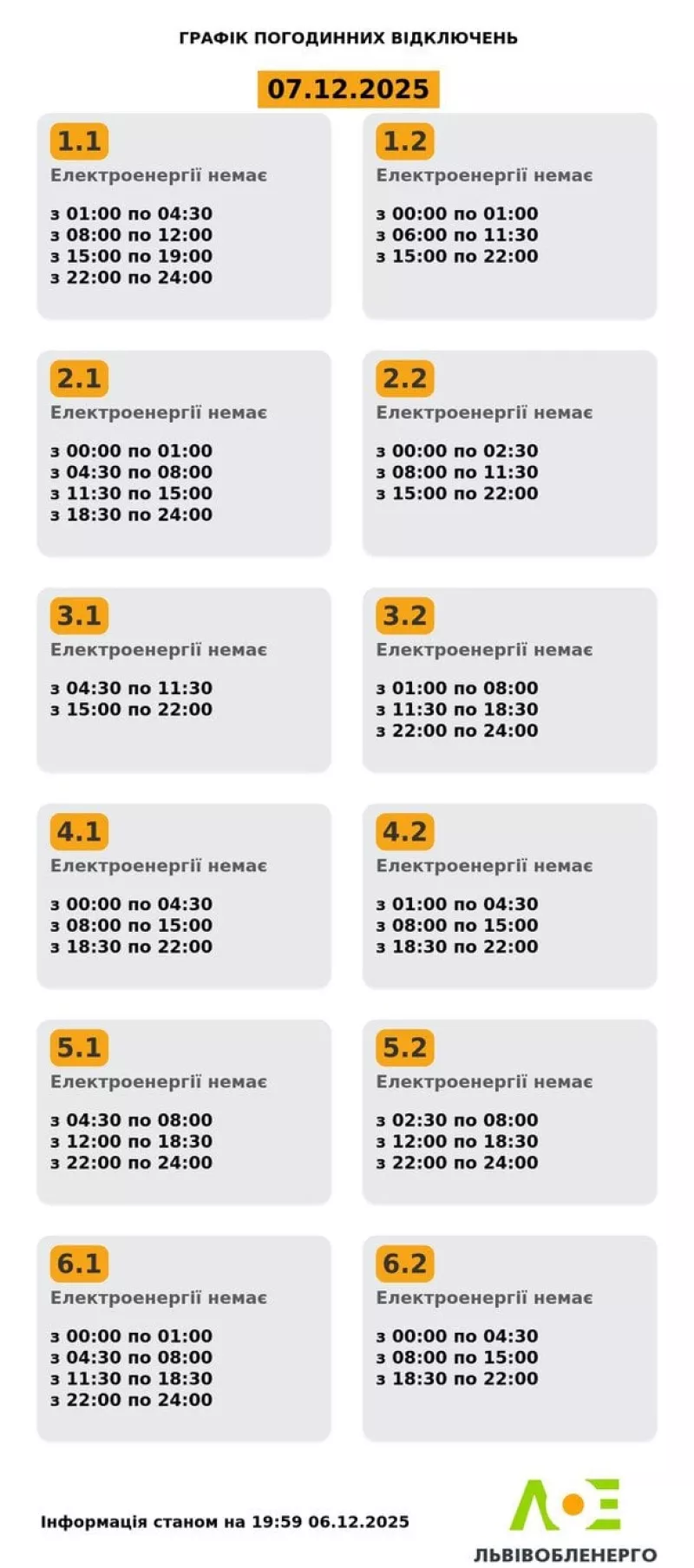 В Україні запроваджено погодинні відключення світла 7 грудня через атаки РФ